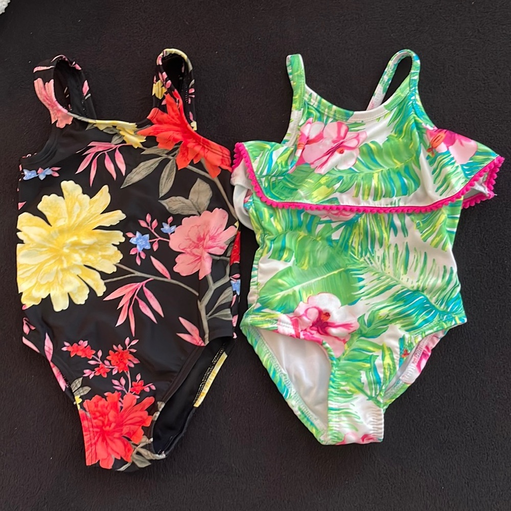 Two girls one piece floral swimsuits - size 2T